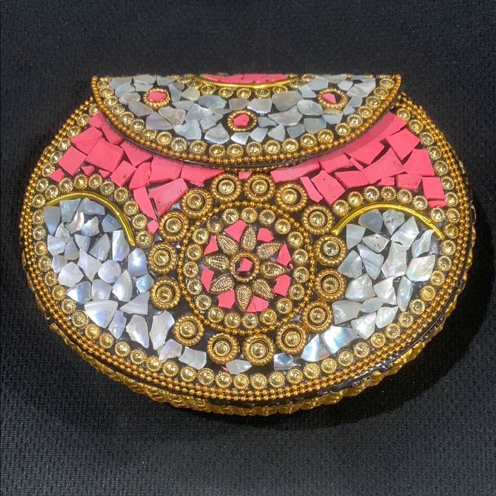 Ramla Moroccan Luxurious Pink and Gold Crescent Clutch
